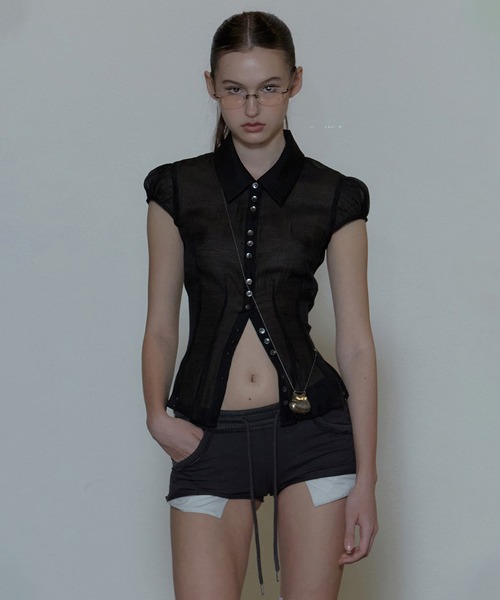 SCULPTOR（スカルプター）の「Sheer Pleated Hem Blouse/シアー