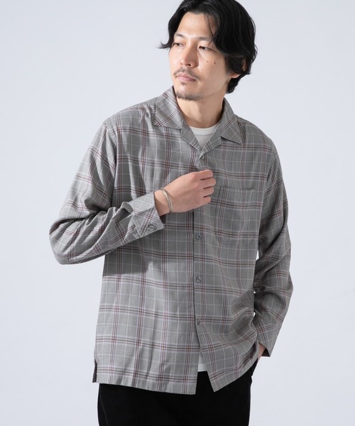 セール】グレンチェックオープンカラーシャツ（シャツ/ブラウス