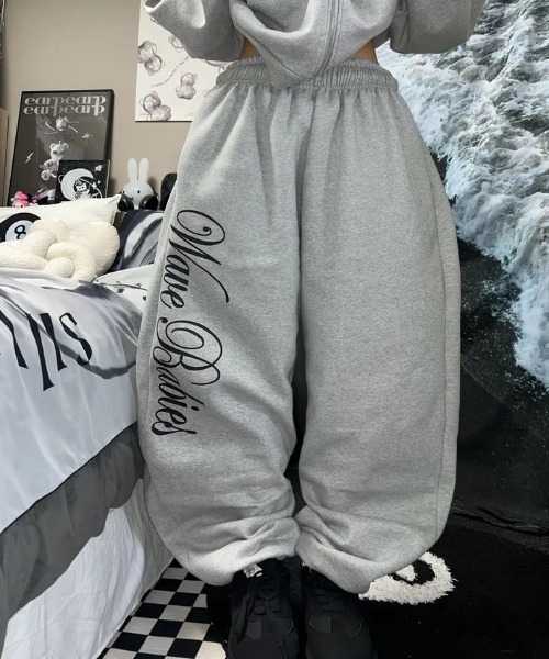 セール】裏起毛ロゴスウェットワイドパンツ/セットアップ対応