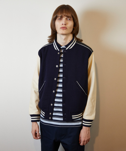 セール】TEDDY JACKET WOOL NAVY（スタジャン）｜ROLLINGSTUDIOS