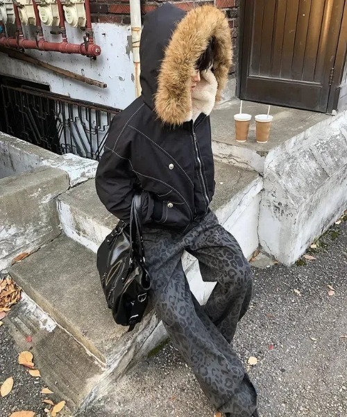 セール】ボリュームフェイクファーフードブルゾン/あったか裏ボア