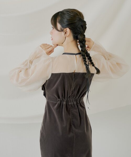 SALON by Chico】配色シアーリボンベロアワンピース/オケージョン