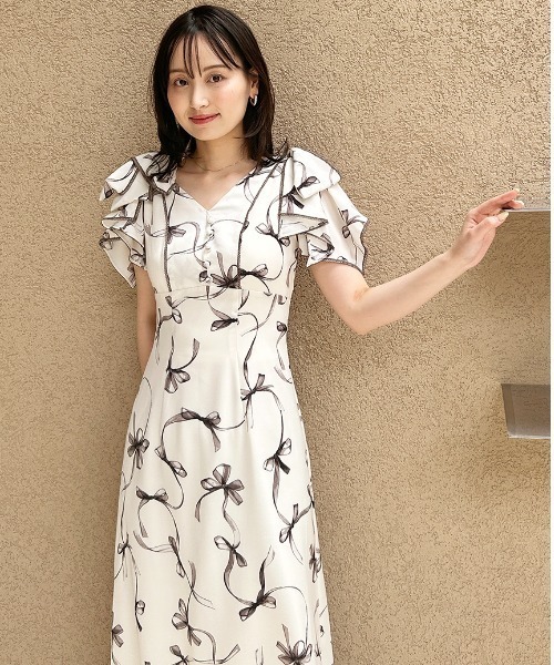 セール】【00サイズあり】Sustainableリボンプリントワンピース