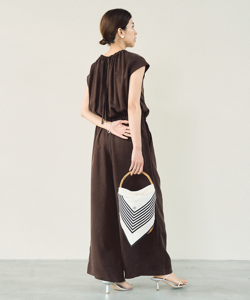 キュプラ ギャザーネックオールインワン（つなぎ/オールインワン