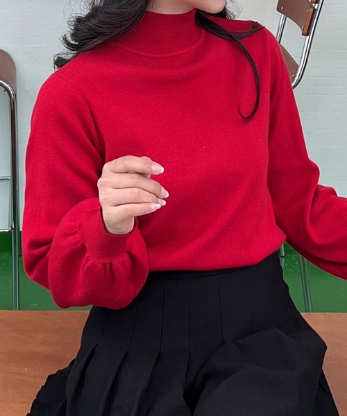 セール】【なめらかカシミヤタッチ】ハイネックボリュームスリーブ