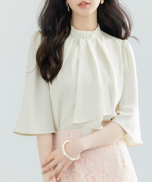 お気に入り2万突破！】5分丈スリーブスタンドカラーブラウス 卒業式