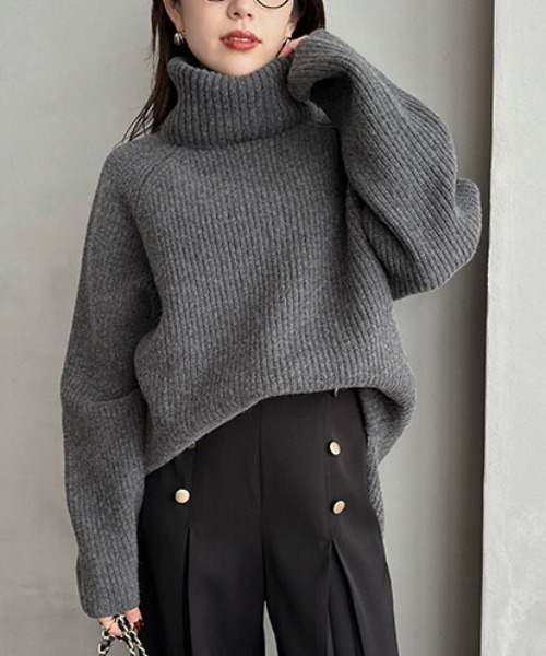 セール】ウールカシミヤラグランタートルニットプルオーバー（ニット