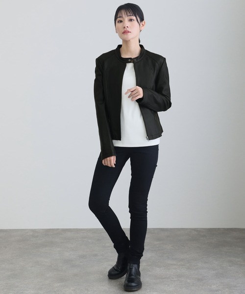セール】ラムレザージャケット（ノーカラージャケット）｜ElegChic