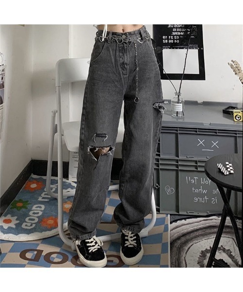 セール】クラッシュ ダメージ デニムパンツ ブラックデニム ウォッシュ