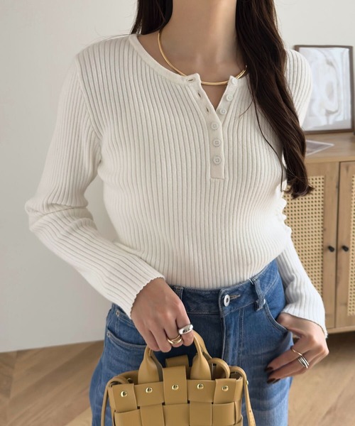 ネックタイプが選べるもっちりリブニットトップス（ニット/セーター