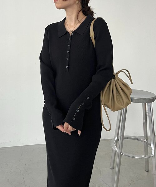 セール】【低身長サイズあり】襟ニットワンピース（ワンピース