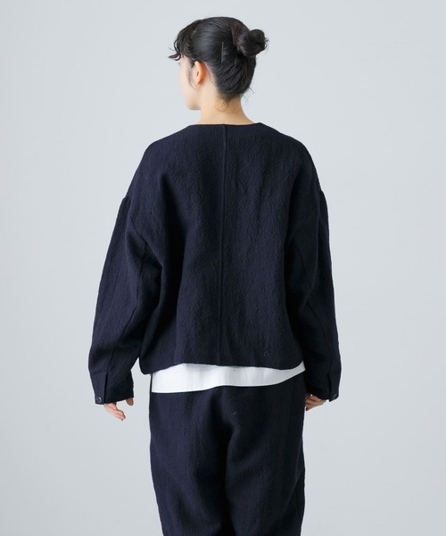 かぐれ（カグレ）の「ウールリネンクルーネックジャケット（ノーカラー
