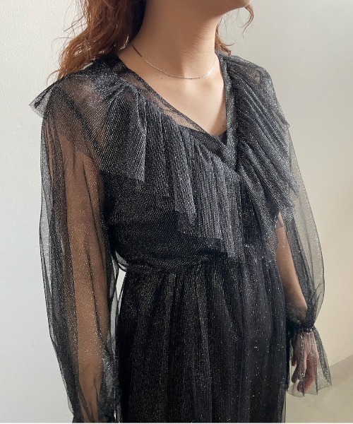 セール】GLITTER FRILL COLLAR DRESS（ワンピース）｜Ameri（アメリ