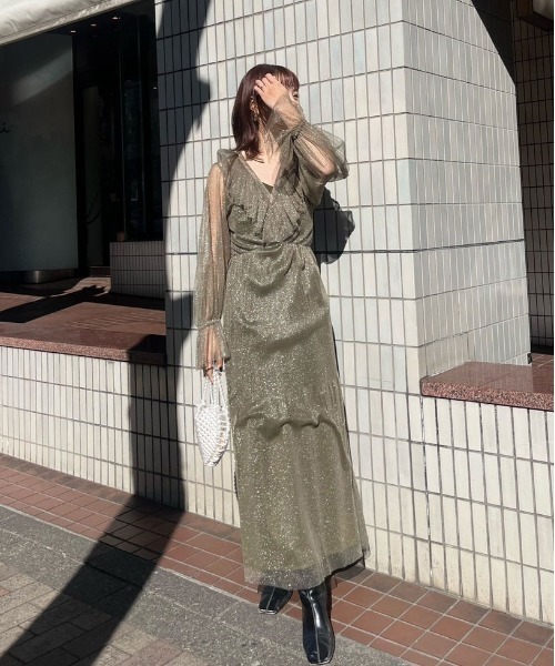 Ameri（アメリ）の「GLITTER FRILL COLLAR DRESS（ワンピース）」 - WEAR