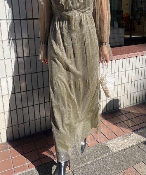 セール】GLITTER FRILL COLLAR DRESS（ワンピース）｜Ameri（アメリ