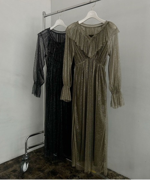 セール】GLITTER FRILL COLLAR DRESS（ワンピース）｜Ameri（アメリ
