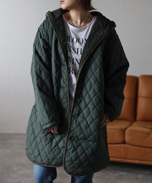 セール】フード付き 裏ボアキルティングコート（ナイロンジャケット