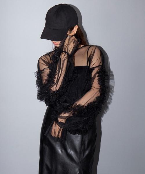 セール】【MAISON BREEZE reveur】frill sheer tulle blouse フリル