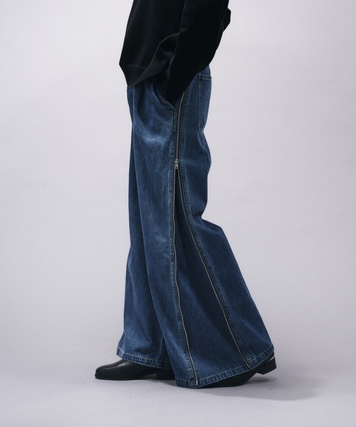 SIDE ZIP WIDE DENIM PANTS/サイドジップワイドデニムパンツ（デニム