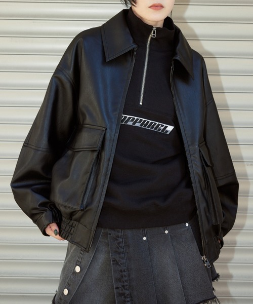 SLY（スライ）の「FAUX LEATHER ZIP UP BZ フォー レザー ジップ
