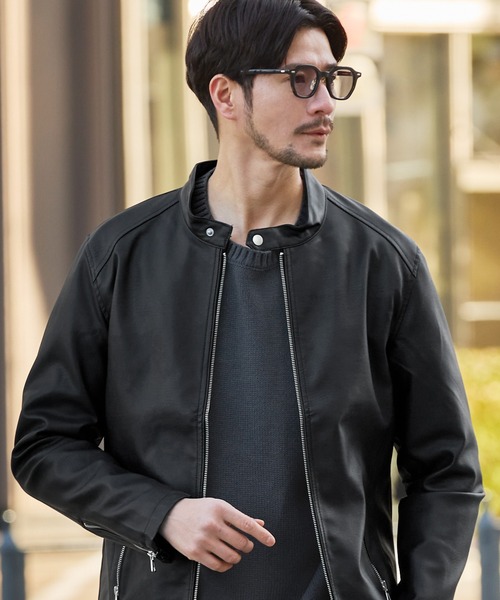 リアルタッチスムースPUレザーライダースジャケット（ライダース