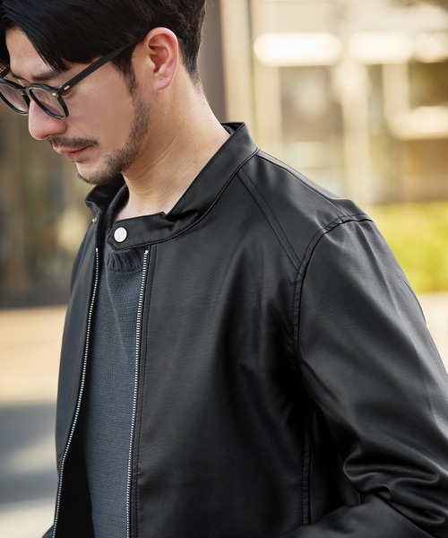 リアルタッチスムースPUレザーライダースジャケット（ライダース