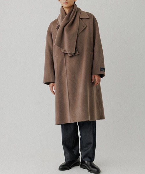 メリノウール ダブルフェイス セミダブルコート / マフラー付き