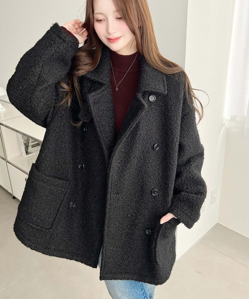 セール】フェイクリングウール2WAYアレンジカラーPコート（ピーコート