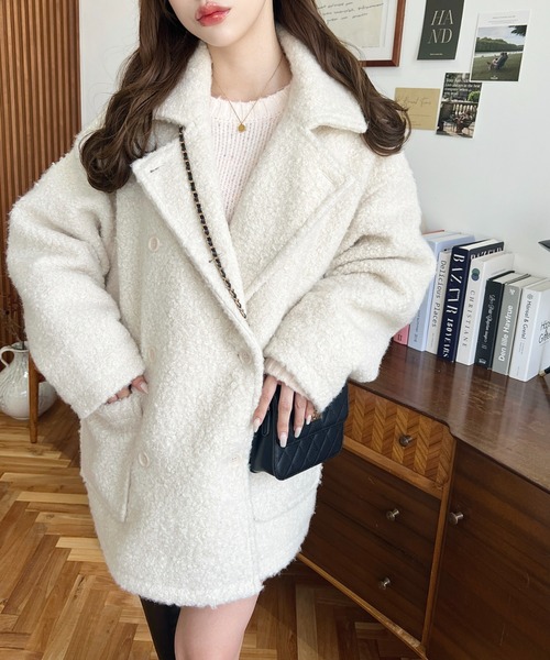 セール】フェイクリングウール2WAYアレンジカラーPコート（ピーコート