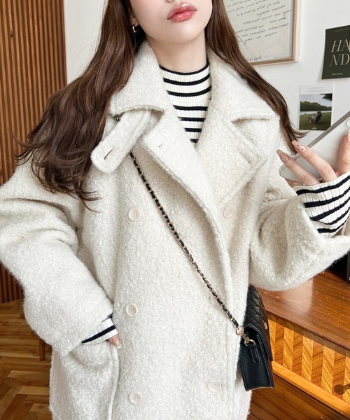 セール】フェイクリングウール2WAYアレンジカラーPコート（ピーコート