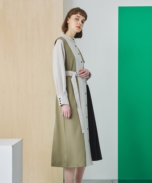 アシメブロッキングプリーツワンピース（ワンピース）｜UNITED TOKYO