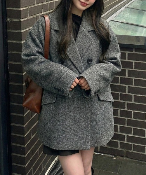 セール】1枚で主役級“ジャコット”。グレンチェック ダブル ショート丈