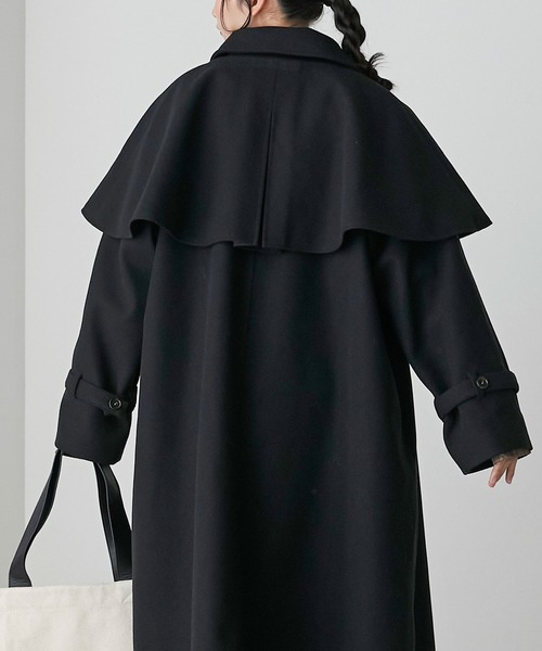 forksy.】マルチウェイウールタッチミリタリーケープコート（ステン