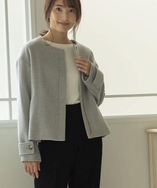 index（インデックス）の「◇カシミヤ混ノーカラーショートコート【WEB