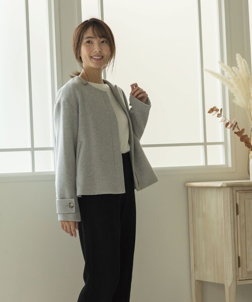 index（インデックス）の「◇カシミヤ混ノーカラーショートコート【WEB
