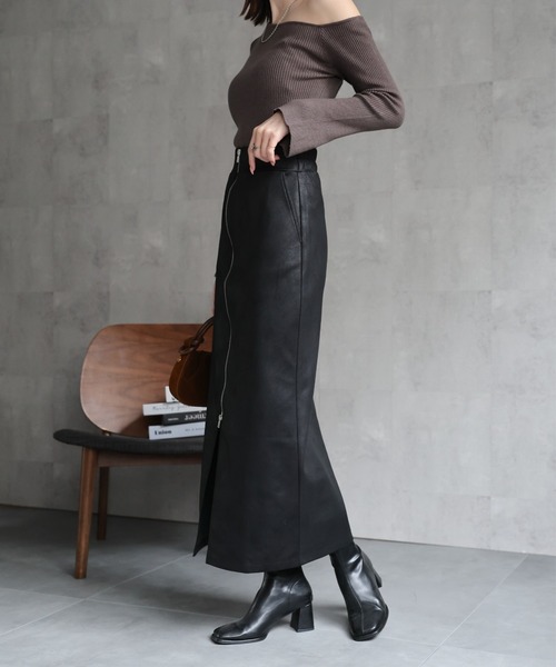 セール】ヴィンテージ風 フェイクレザーフロントジップ Iライン