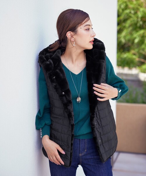 2WAY】着回し自由のリバーシブルキルトフェイクファーベスト（ダウン