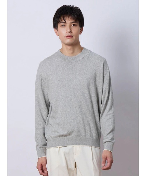 セール】TRANS CONTINETNS バイカラーカシミヤ混モックネックニット