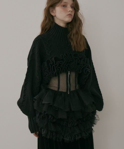 セール】ニッティングパターンボリュームフリルボレロニット（ニット