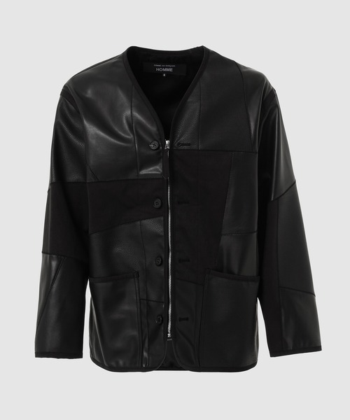 SYNTHETIC LEATHER PATCHWORK JACKET（ノーカラージャケット）｜COMME