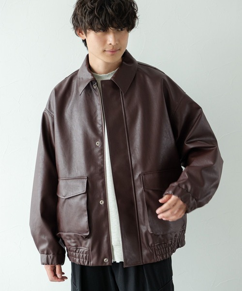 セール】SYNTHETIC LEATHER TRACK JACKET/シンセティックレザー