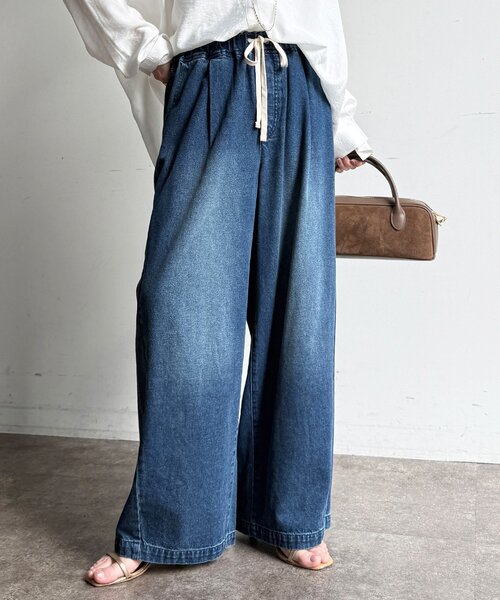 DouDou（ドゥドゥ）の「【新色追加】デニムワイドイージーパンツ