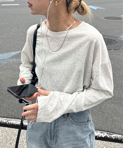 スラブ調オーバーシアートップス（Tシャツ/カットソー）｜feepur