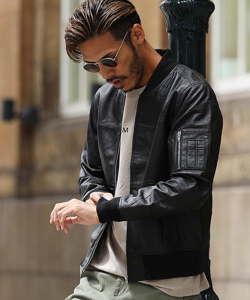 リプロダクトレザー 本革 MA-1タイプ ブルゾン ジャケット（MA-1