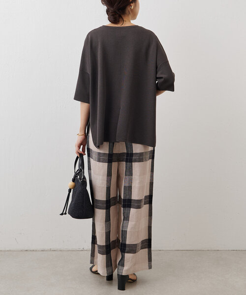 BEARDSLEY（ビアズリー）の「リネンチェックウエストリブパンツ