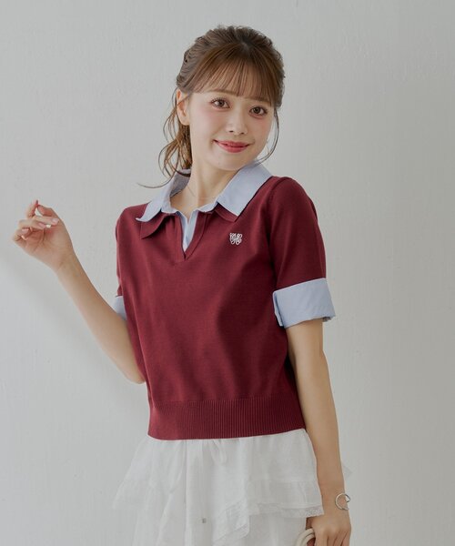 Chico（チコ）の「【ZOZO限定】刺繍入り襟付きポロニット（ニット