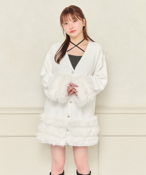 セール】【8周年記念アイテム】ビジューボタンファーカーディガン