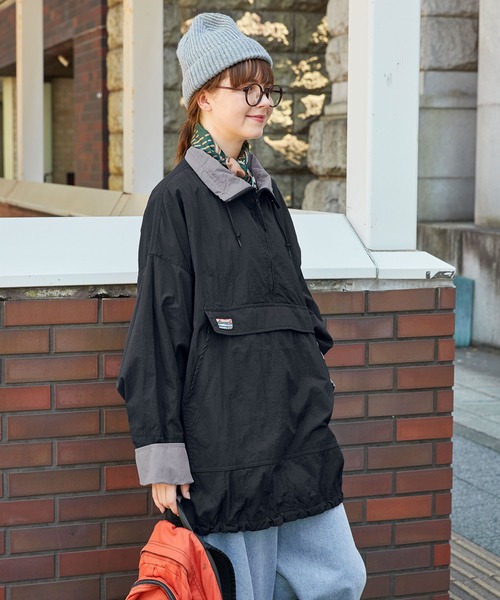 ナイロン配色ハーフジップアノラックプルオーバー MONO-MART LADY'S