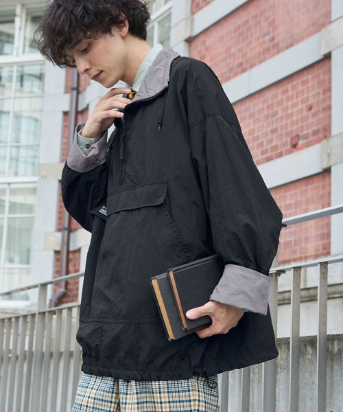 ナイロン配色ハーフジップアノラックプルオーバー MONO-MART LADY'S