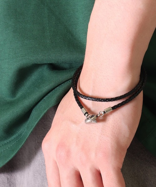 セール】(BB)【本革】リング 編み込み レザー ブレスレット